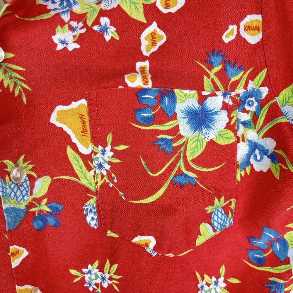 Hilo Hattie Hawaiian Shirt Red Botanical Print Men's XL Resortwear *Flaw* - Picture 6 of 13
